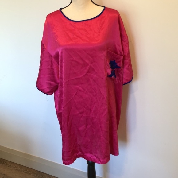 Victoria’s Secret hot pink satin nightgown with  blue trim VTG size L Gold label - Picture 13 of 13
